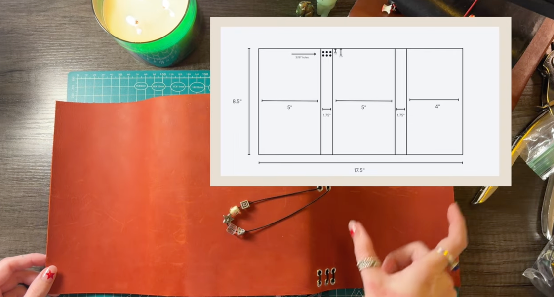 trifold leather journal measurements diagram