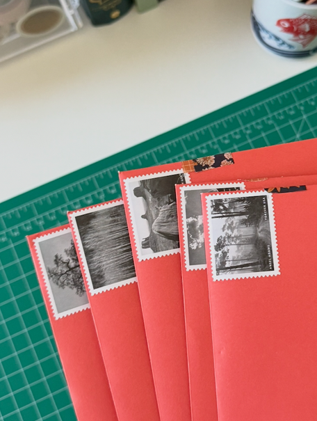 red envelopes with vintage stamps