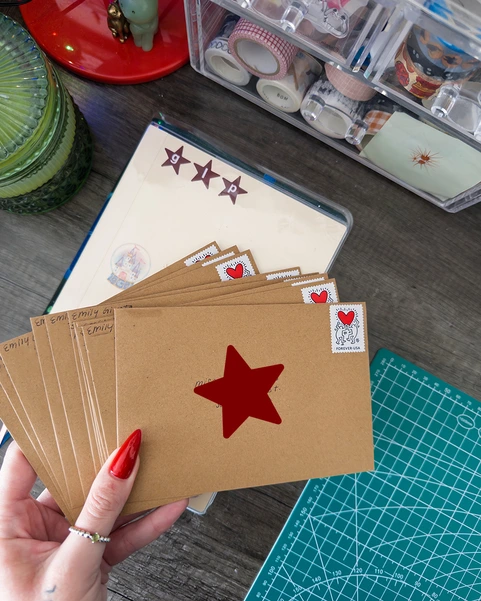 kraft envelopes with red star seal