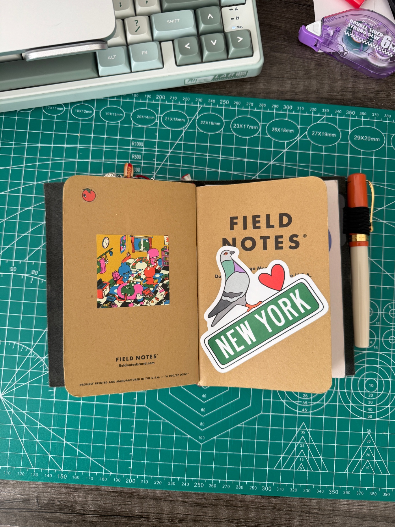 field notes junk journal open with stickers