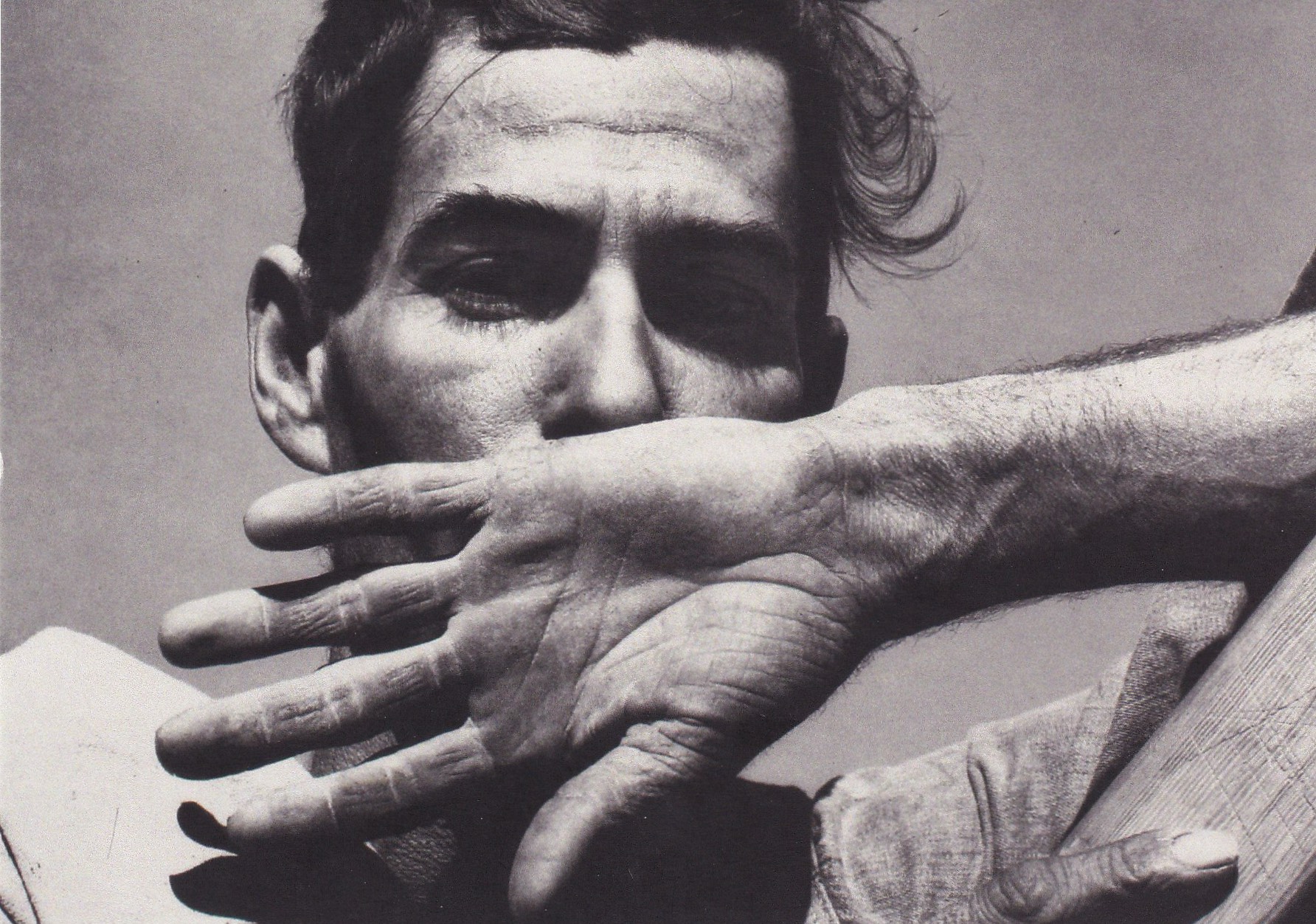 black and white portrait with hands