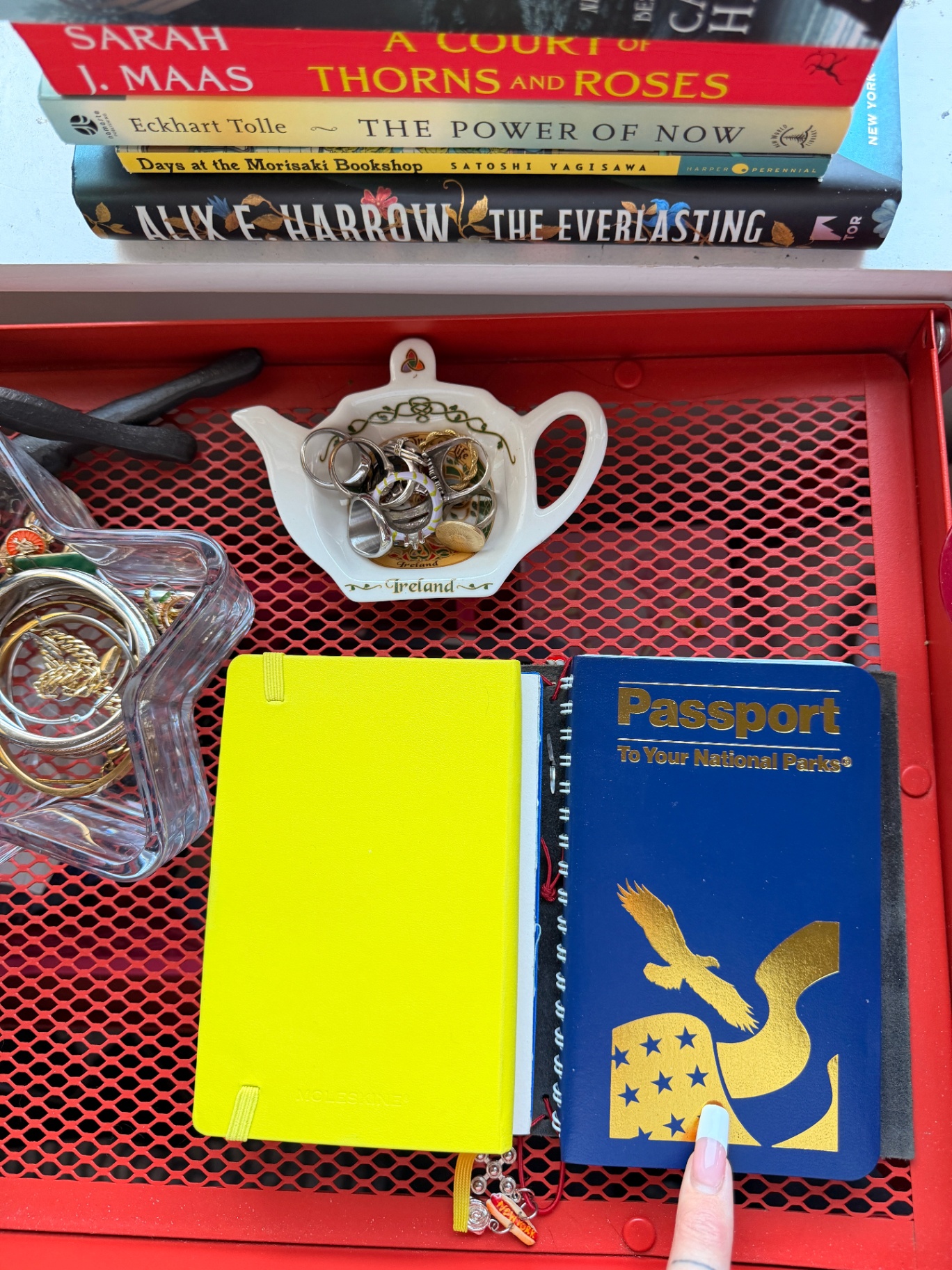 lime green moleskin next to national parks passport