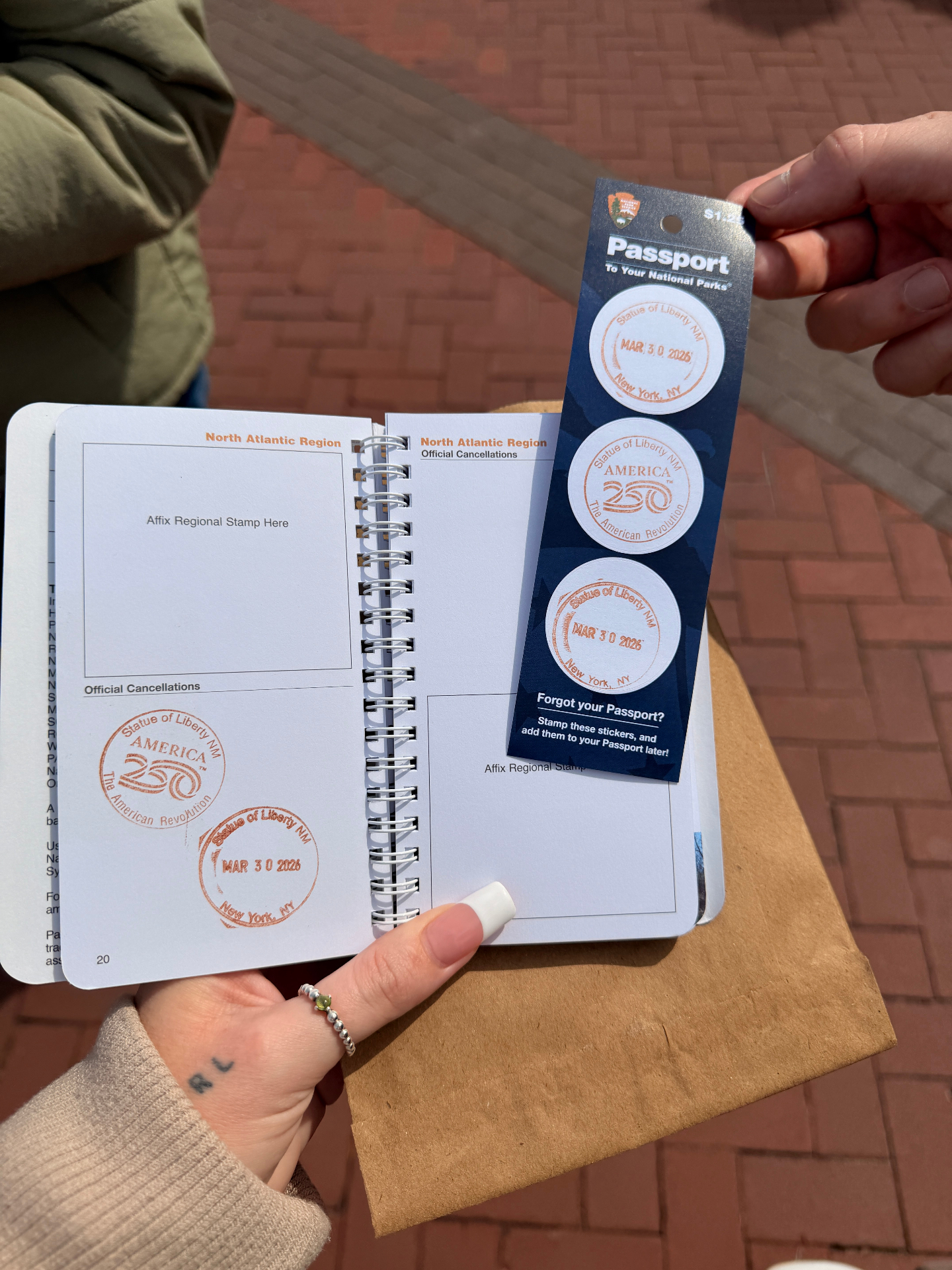 passport with statue of liberty stamps and sticker sheet